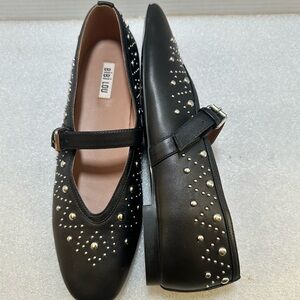 Bibi Lou Anthropologie Black Studded Leather Mary Jane Ballet Flats w Buckle 41